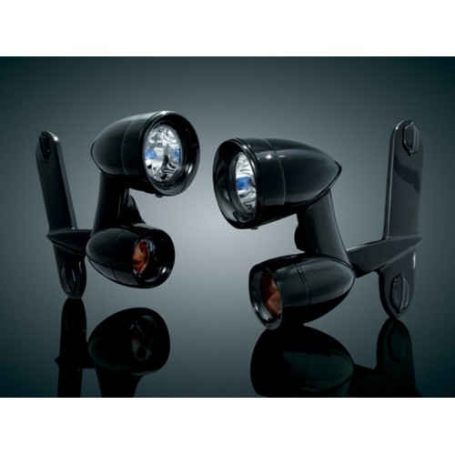 Farol Auxiliar Preto com Pisca Integrado - Electra Glide / Street Glide / Road King - Kuryaky